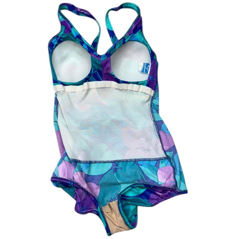 Vintage 70s Maxine of Hollywood Blue Purple Floral One-Piece Swimsuit size 14 - Picture 15 of 16